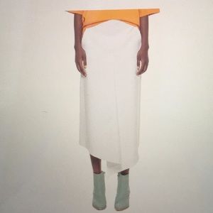 Tibi white asymmetric cotton drape midi skirt
